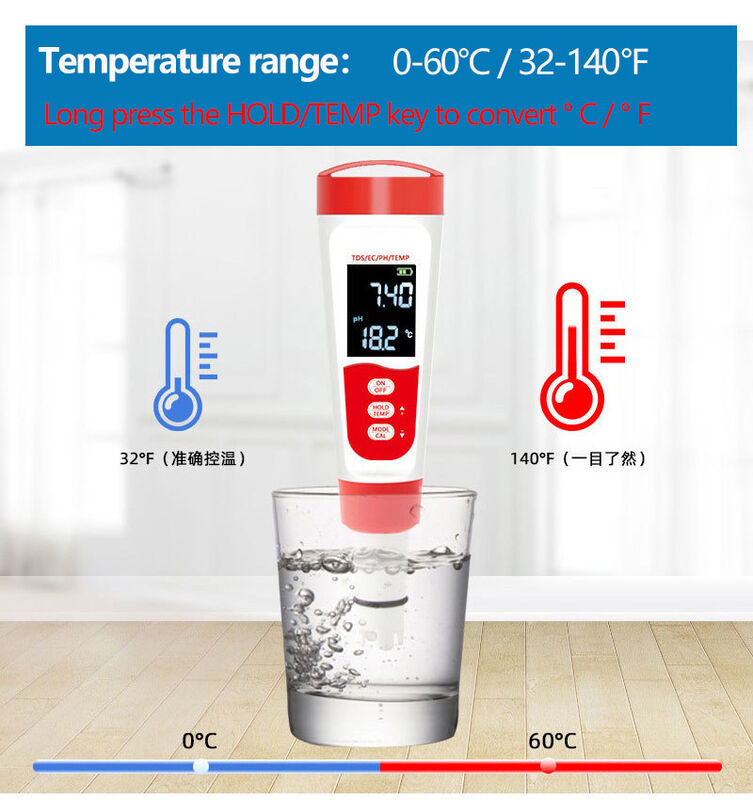 4-in-1 Portable Water Quality Meter with CE Approval for pH TDS EC and TEMP Measurement